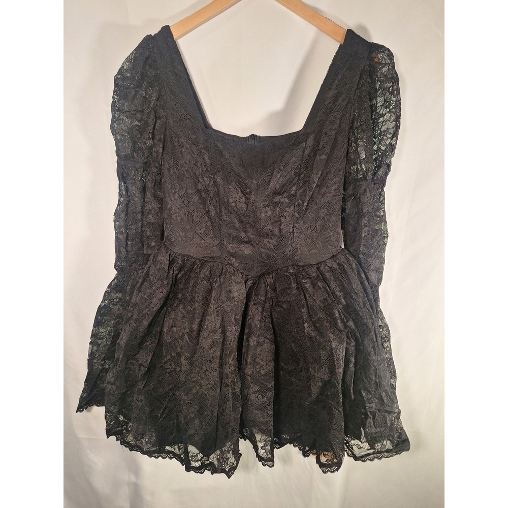 SHEIN‎ BAE Black Floral Lace Bell Sleeve Square Neck Mini Dress Large NWT